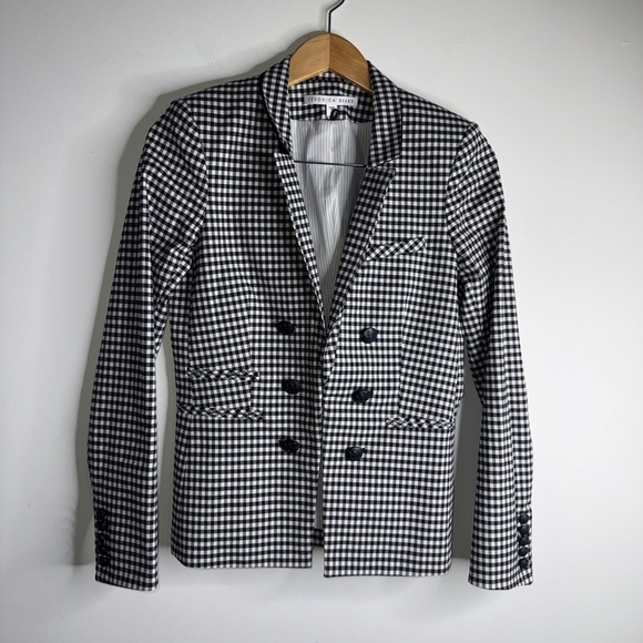 Veronica Beard Cottage Gingham Plaid Double Breasted Blazer Jacket Preppy - Picture 3 of 10
